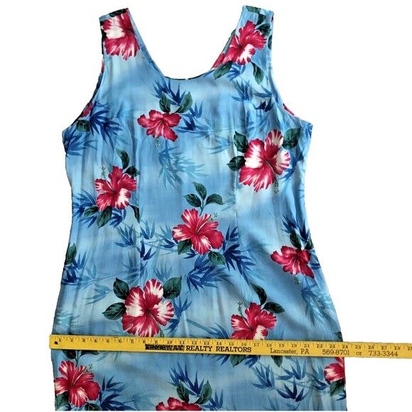 Jade Fashions Sleeveless Maxi Dress Size XL VTG Hawaii Blue Tropical Hibiscus - Picture 12 of 15